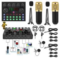 Sistema de Audio Podcast Live V8S Cast Webcast Com 2 Microfones Condensador