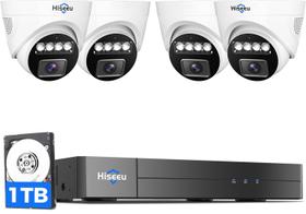 Sistema de câmera de segurança Hiseeu 5MP com 4 câmeras dome, HDD de 1 TB