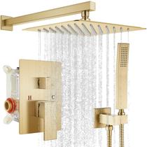 Sistema de chuveiro gotonovo Rainfall Rain Shower 30 cm em ouro escovado