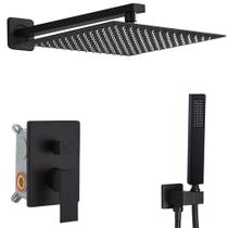 Sistema de chuveiro JingGang Matte Black 40cm Rainfall com dispositivo portátil