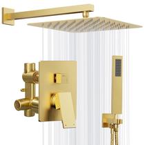Sistema de chuveiro Kurpot Gold com cabeça de chuveiro de chuva de 25 cm Sistema de chuveiro Kurpot Gold com cabeça de chuveiro de chuva de 25 cm