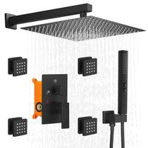 Sistema de chuveiro RUMOSE Rainfall com 4 unidades de corpo inteiro Jet Matte Black Sistema de chuveiro RUMOSE Rainfall com 4 unidades de corpo inteiro Jet Matte Black