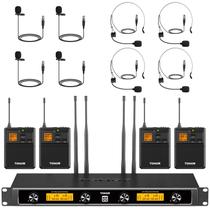 Sistema de microfone sem fio TONOR UHF com 4 lapeleiras/fone de ouvido