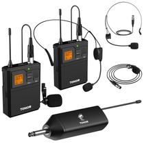 Sistema de microfone sem fio TONOR UHF com fone de ouvido duplo/lapela