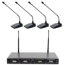Sistema de Microfones Sem Fio Profissionais de Conferência 4 Canais Karsect UHF