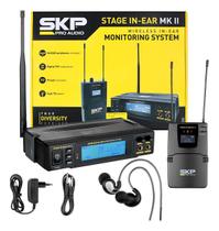 Sistema De Ponto Eletrônico Sem Fio UHF Stage InEar MK 2 SKP Pro Audio Com Receptor, Transmissor E Fone De Ouvido