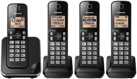 Sistema de telefone sem fio Panasonic KX-TGC384 com 4 aparelhos pretos