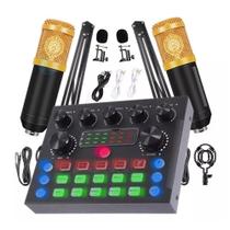 Sistema Live Sound Card V8S Mixer Podcaster Com 2 Microfones Condensador Streaming