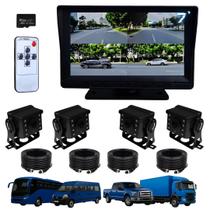Sistema Monitoramento Veicular DVR 7 Pol 4 Câmeras IR HD 128GB Caminhão Ônibus 12V 24V