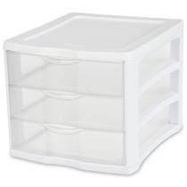 Sistema organizador de armazenamento Sterilite ClearView Compact Stacking com 3 gavetas para materiais de artesanato, escritório doméstico ou dormitório, branco (pacote com 8)
