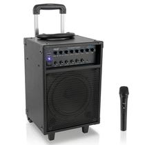 Sistema PA portátil sem fio Pyle - 400 W, recarregável, compatível com Bluetooth, alimentado por bateria, conjunto de microfone e alto-falante estéreo com alça, rodas de 1/4 para AUX, cabo RCA (PWMA230BT)