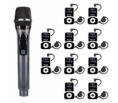 Sistema Para Palestra Silenciosa e Visitas Guiadas - Microfone Transmissor + 10 Receptores VHF