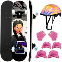 Skate Board Montado Semi Profissional Feminino + Kit Proteção Radical Menina - ARTE DE RUA