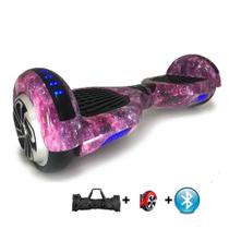 Skate Elétrico Hoverboard 6.5" UNIVERSO LILÁS Bluetooth e LEDs com Bolsa - Bateria Longa Duração- Smart Balance