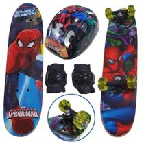 Skate Infantil Com Kit Proteção Completo Homem Aranha Shape Madeira