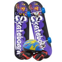 Skate Infantil Estampado Roxo Kit Equipamentos de Proteção - Gici Kids