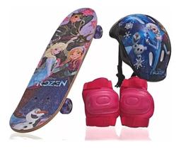 Skate Infantil Frozen + Capacete + Joalheira