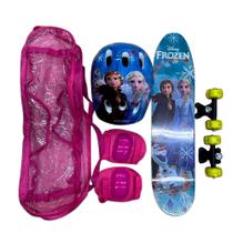 Skate Infantil Frozen + Kit Proteção Rodas Gel Com Led Prancha Lixa Antiderrapante