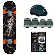 Skate Infantil Hot Wheels Preto E Laranja Com Capacete - FUN