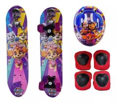 Skate Infantil Patrulha Canina + Kit Proteção rosa