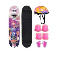 Skate Infantil Semi Profissional Menina Com Kit Segurança