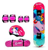 Skate Infantil Semi Profissional Menina Com Kit Segurança