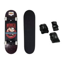 Skate Iniciante Turma da Mônica + Kit de Proteção Preto Tamanho M Ajustável