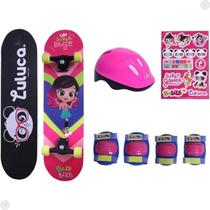 Skate Luluca Rosa Com Acessórios De Segurança F01358 - Fun
