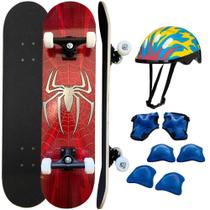 Skate menino homem spider aranha com kit capacete proteção azul