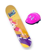 Skate Montado Juvenil Profissional Menina 80kg Capacete Rosa Esporte Radical Parque Pista de Skate