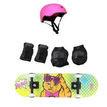 Skate Radical Iniciante + Kit Proteção Completo Estampas Sortidas Bel