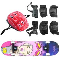 Skate Semi Pro + Kit Proteção Completo Estampa Doce Belfix