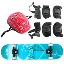 Skate Semi Pro + Kit Proteção Completo Estampa Raio Belfix
