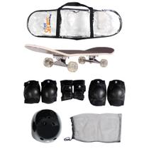 Skate Semi-Pro + Kit Proteção Joelheiras Cotoveleiras Luvas e Capacete ABS Bel