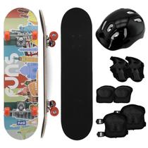 Skate Semi Profissional Kit Proteção Completo Infantil - Funs