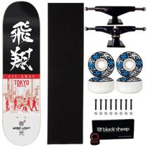 Skate Wood Light Fiberglass Montado 8.2 Roda Next 53 Abec 15 Cor:Preto+AzulGênero:HomemTamanho:Único