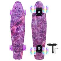 Skateboard Nattork Mini Cruiser 22" Roxo com Rodas com Luz