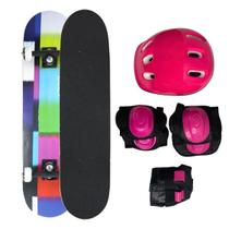 Skateboard Semi Profissional + Kit Protetor Completo Abstrat