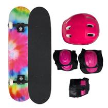 Skateboard Semi Profissional + Kit Protetor Completo Tie Dye