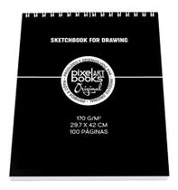 Sketchbook Caderno Para Desenho Pixel Art Books Capa Preta 29,7X42cm A3 170grs 100 Paginas