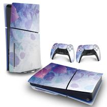 Skin PS5 Slim Adesivo Horizontal - Folhas Lilás