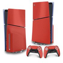 Skin PS5 Slim Adesivo Vertical - Fibra de Carbono Vermelho