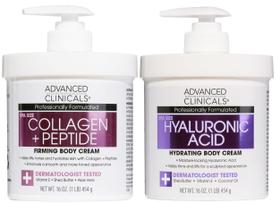 Skincare Set Advanced Clinicals, peptídeos de colágeno, loção corporal e hidratante de ácido hialurônico para mulheres e homens