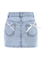 Skirt Floerns Cute Bow Denim Straight Pencil Mini azul claro