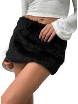 Skirt Floerns Faux Fuzzy Fur, cintura baixa, mini preta para mulheres