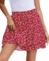 Skirts SimpleFun Y2K com babados florais de chiffon para mulher vermelha