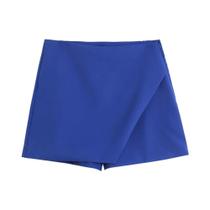 Skort Assimétrico de Cintura Alta com Bolsos - Saia e Short Vintage para Mulheres