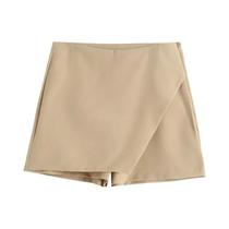 Skort Assimétrico De Cintura Alta Para Mulheres Com Bolsos Traseiros E Shorts De Saia Sólida Vintage