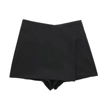 Skort Assimétrico Preto de Cintura Alta - Saia Mini Casual para Verão 2024