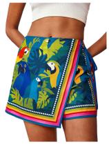 Skort RoseSeek feminina com estampa floral com cordão na cintura azul